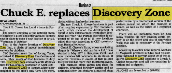 Discovery Zone - Jul 15 2000 Article (newer photo)